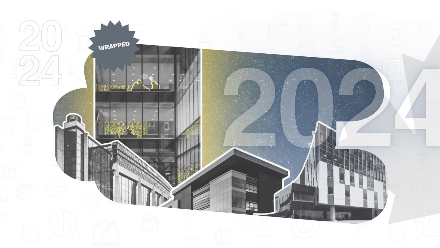 OVPRI graphic of uOttawa campus buildings in the style of Spotify's 2024 Wrapped