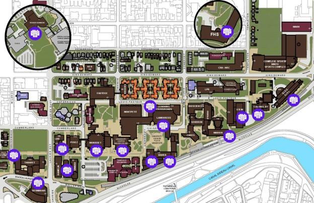MAP of printer location as blue dots