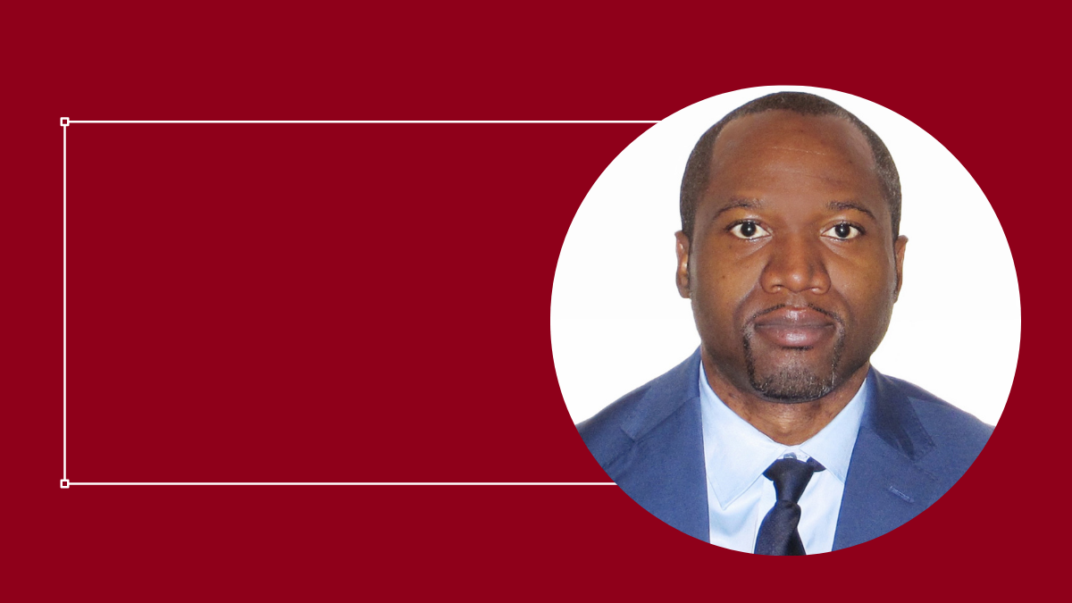 Fernand Kashama, IT employee in a white circle on a red background