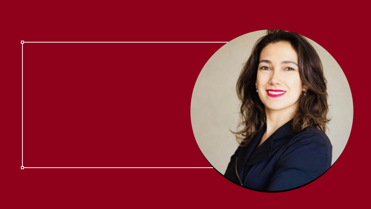 Mama Benchaffai, IT employee inside a grey circle on a red background