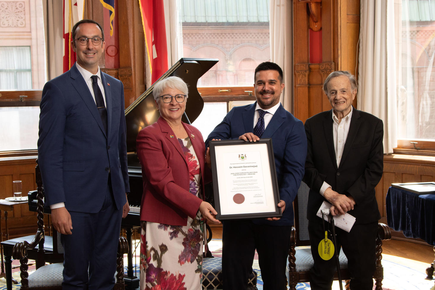 The Honourable Minister of Colleges, Universities, Research Excellence and Security Nolan Quinn, the Honourable Lieutenant Governor Edith Dumont, Hossein Davarinejad and John Charles Polanyi, winner of the 1986 Nobel Prize in Chemistry.