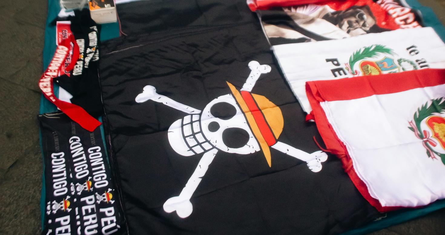 Peruvian flags with protest flags