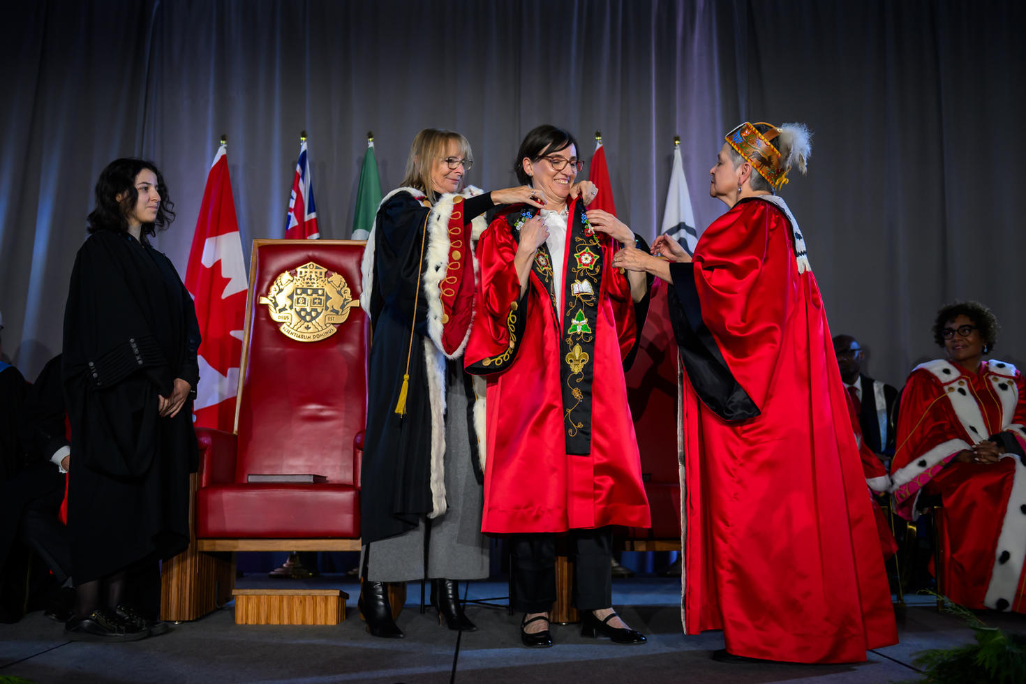 Marie-Eve Sylvestre receiving the Stole by Jennifer Adams and Claudette Commanda