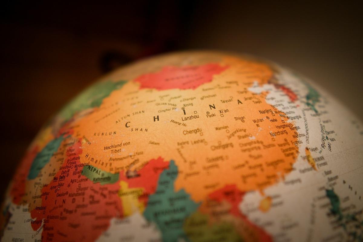 Map of China on a globe