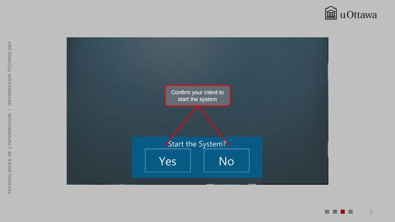 System confirmation screen asking whether to start the system, with “Yes” and “No” buttons.