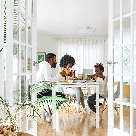 A family eating breakfast