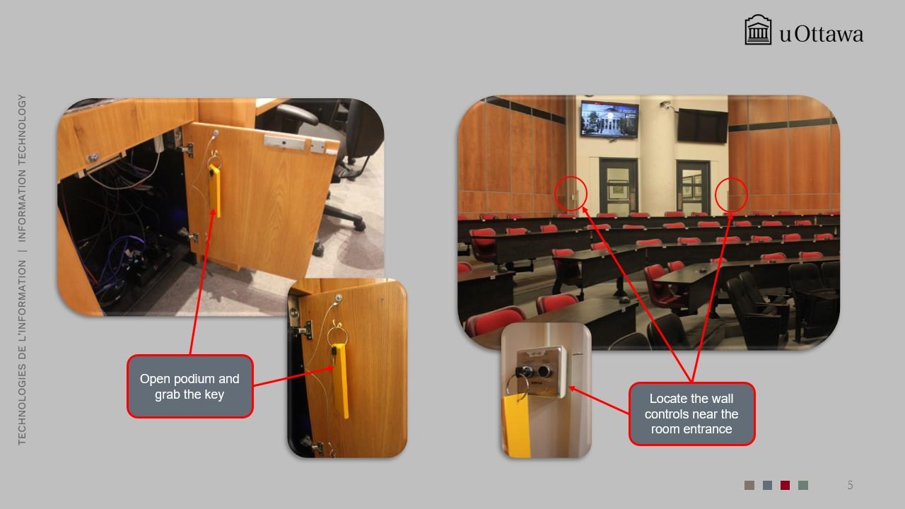 Visual indicator of where room controls are located (image of a key).