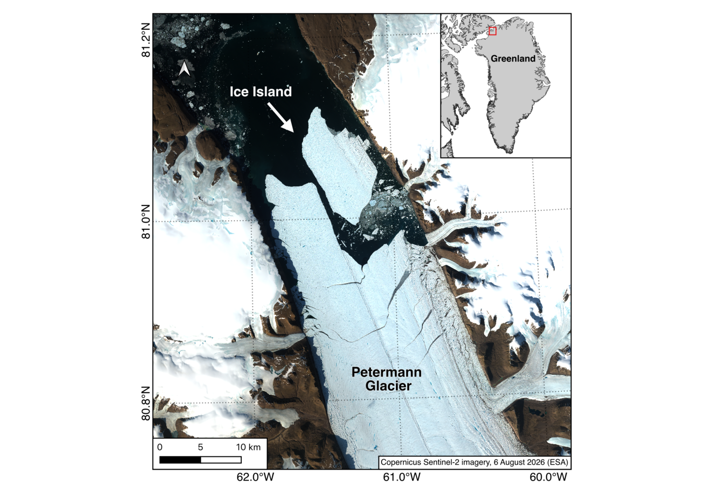Photo: Satellite imagery of the calving - Adam Garbo.