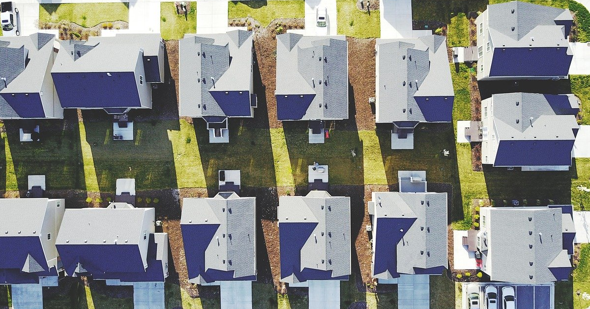 Aerial view of a suburban neighbourhood.