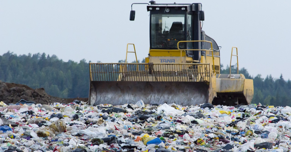 Steamroller in a landfill site.