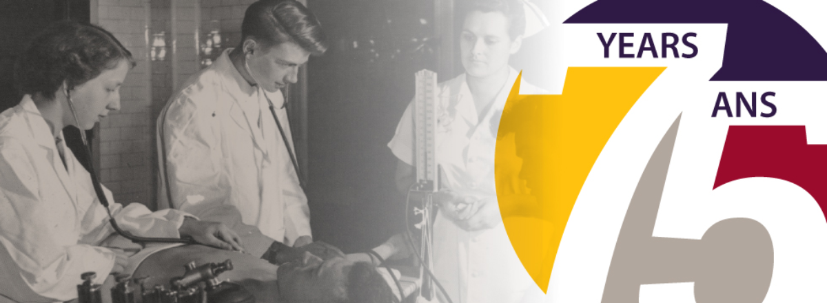 Logo of the 75th anniversary of uOttawa's Faculty of Medicine.