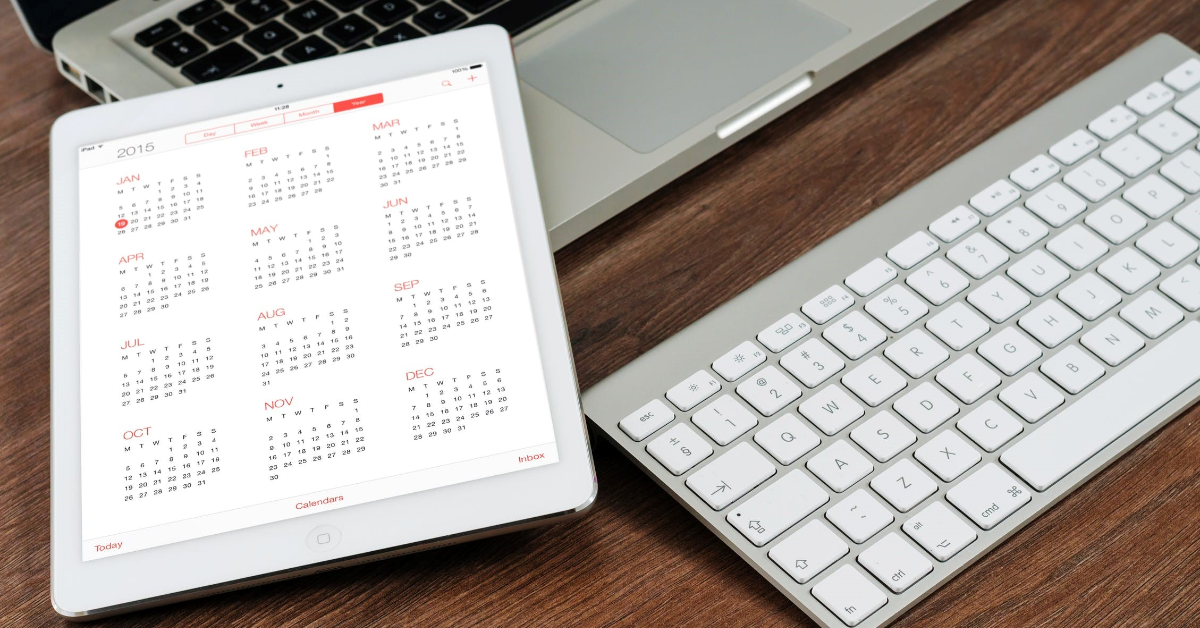 An iPad showing a calendar.