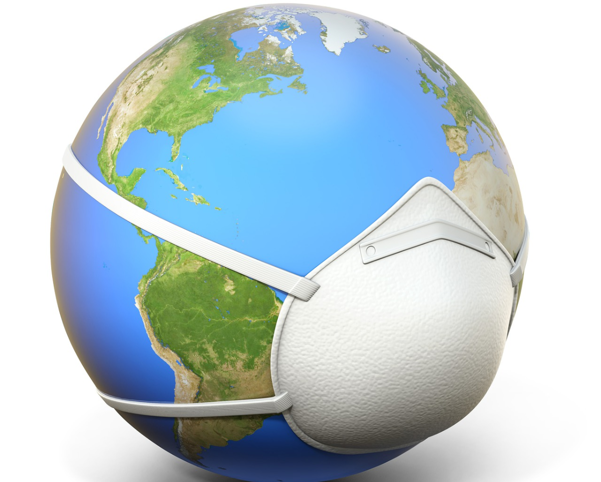 The earth with a face mask
