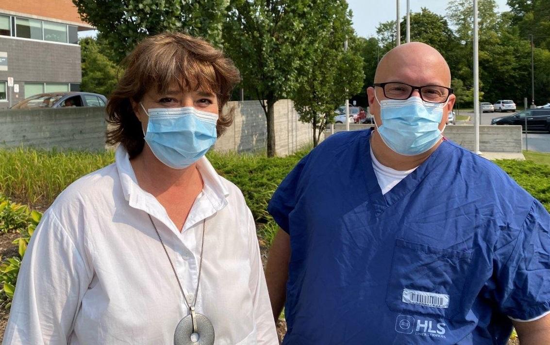 Dr. Marie-Hélène Chomienne and Paul Shean, a member of Hôpital Montfort's cleaning staff.