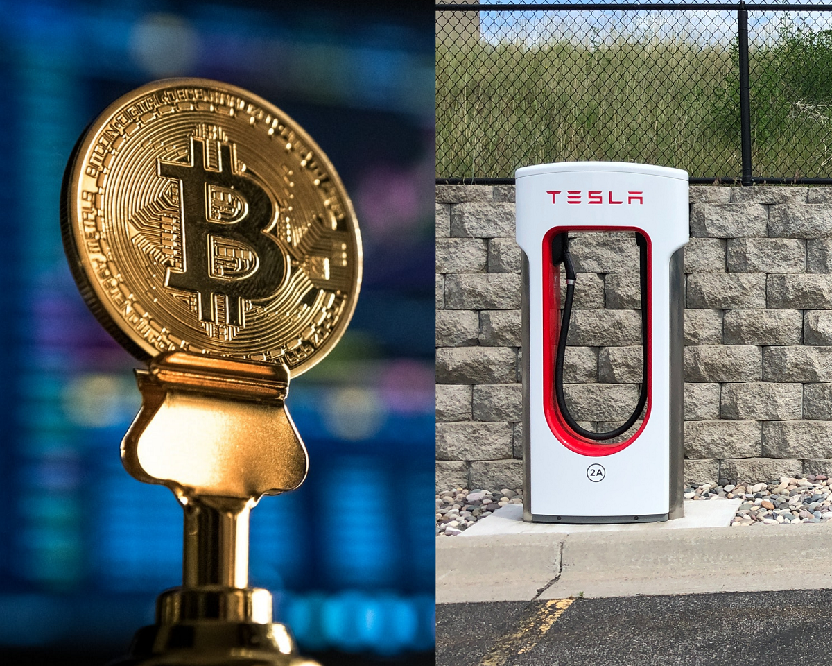 Bitcoin, Tesla logos