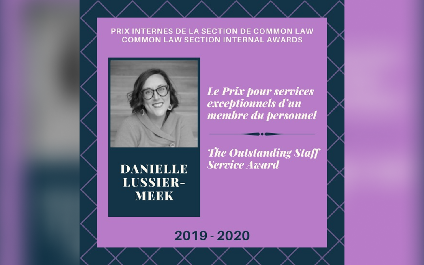 Danielle Lussier-Meek, Le Prix pour services exceptionnels d’un membre du personnel