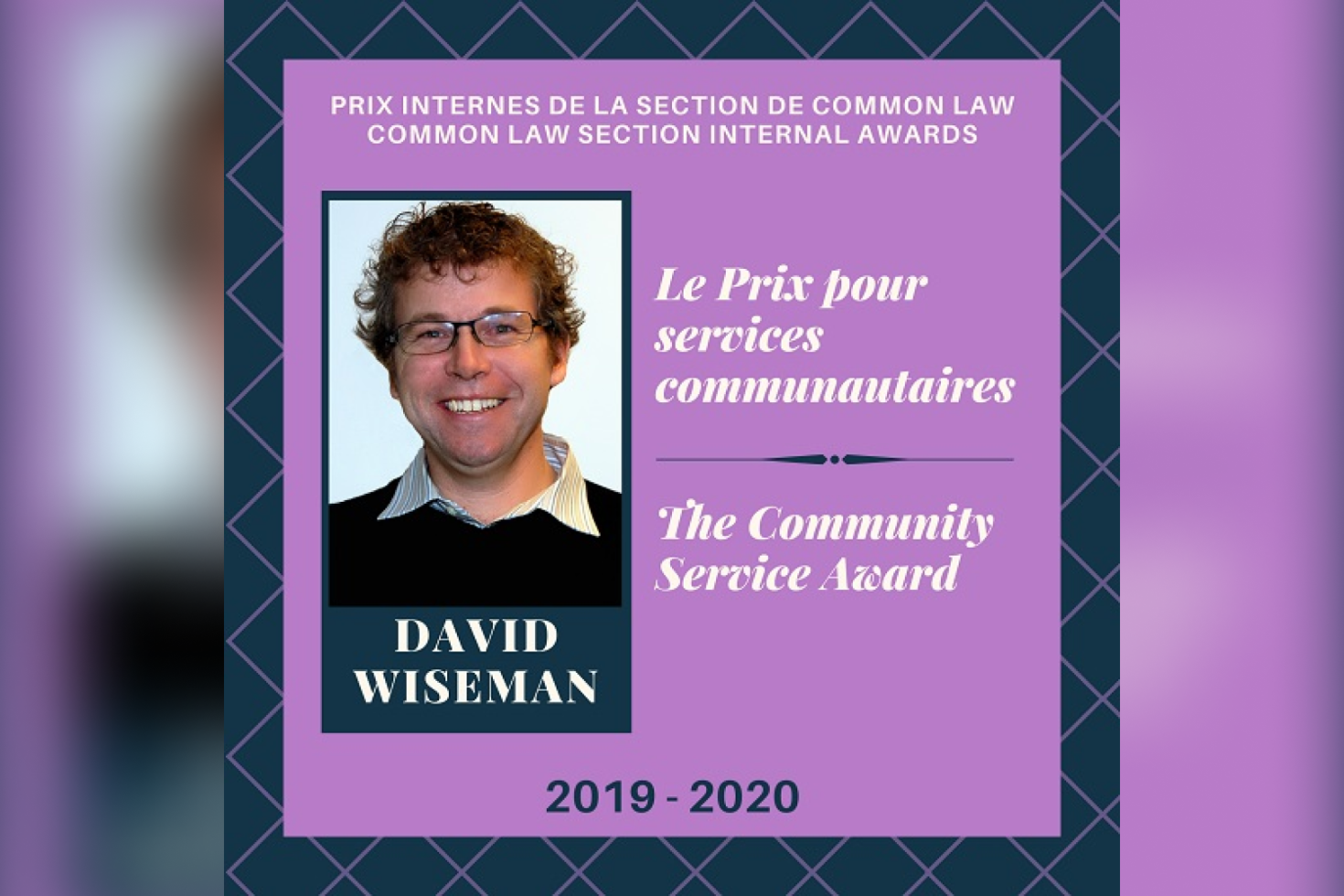 David Wiseman, Le Prix pour services communautaires