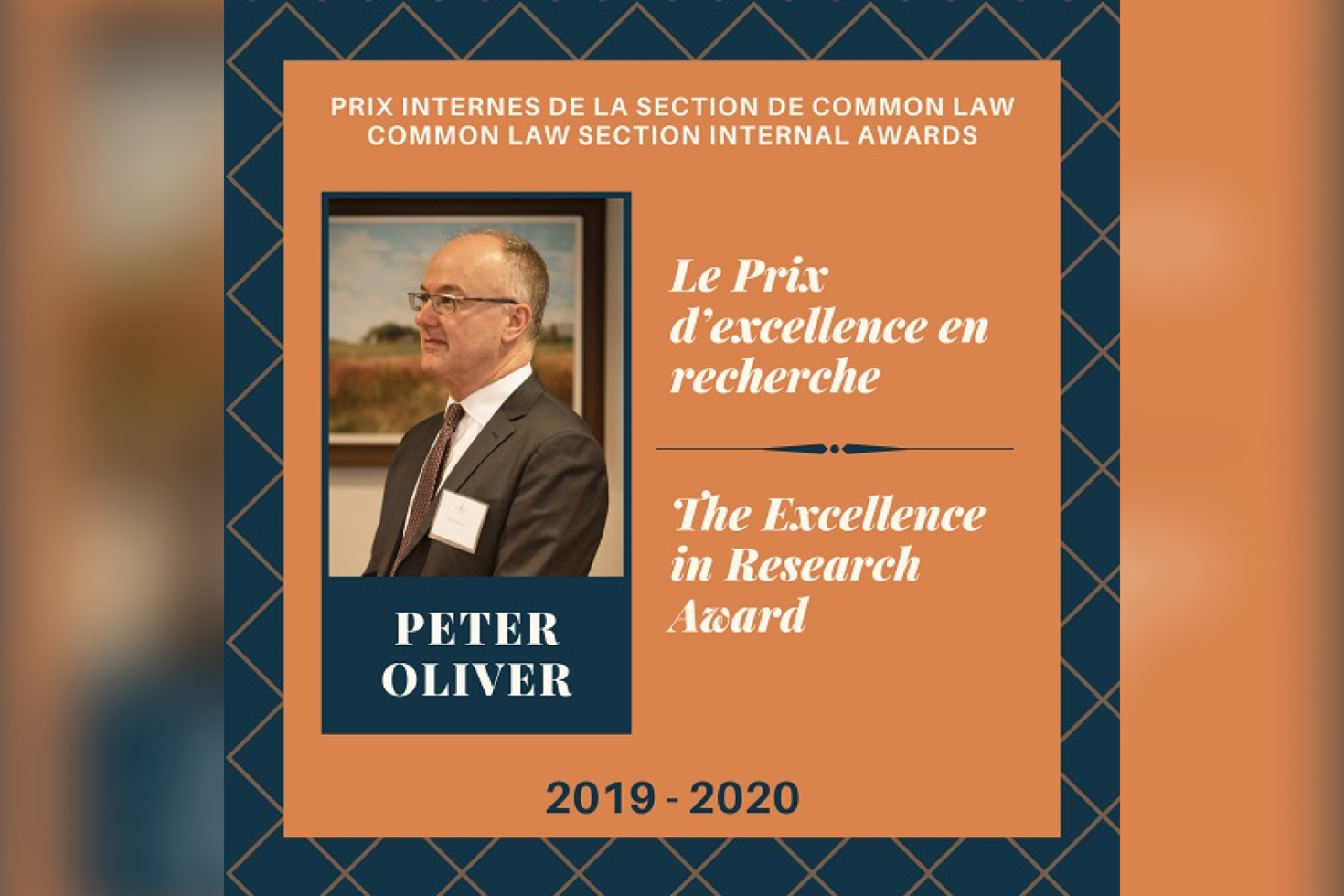 Peter Oliver, Le Prix d’excellence en recherche