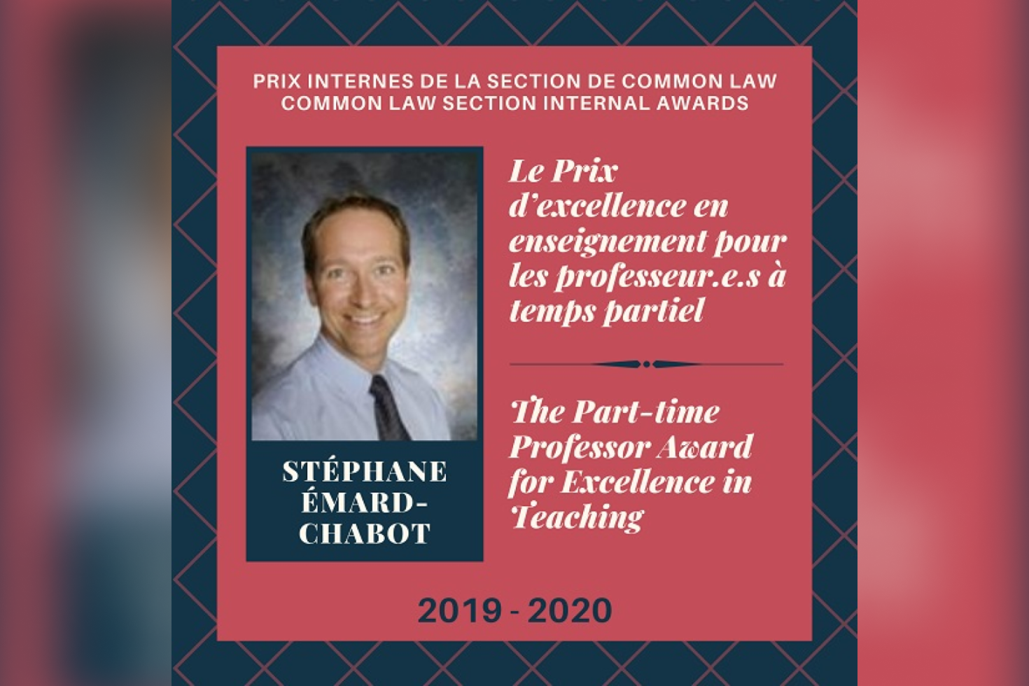 Stéphane Émard-Chabot, Le Prix d’excellence en enseignement pour les professeur(e)s à temps partiel