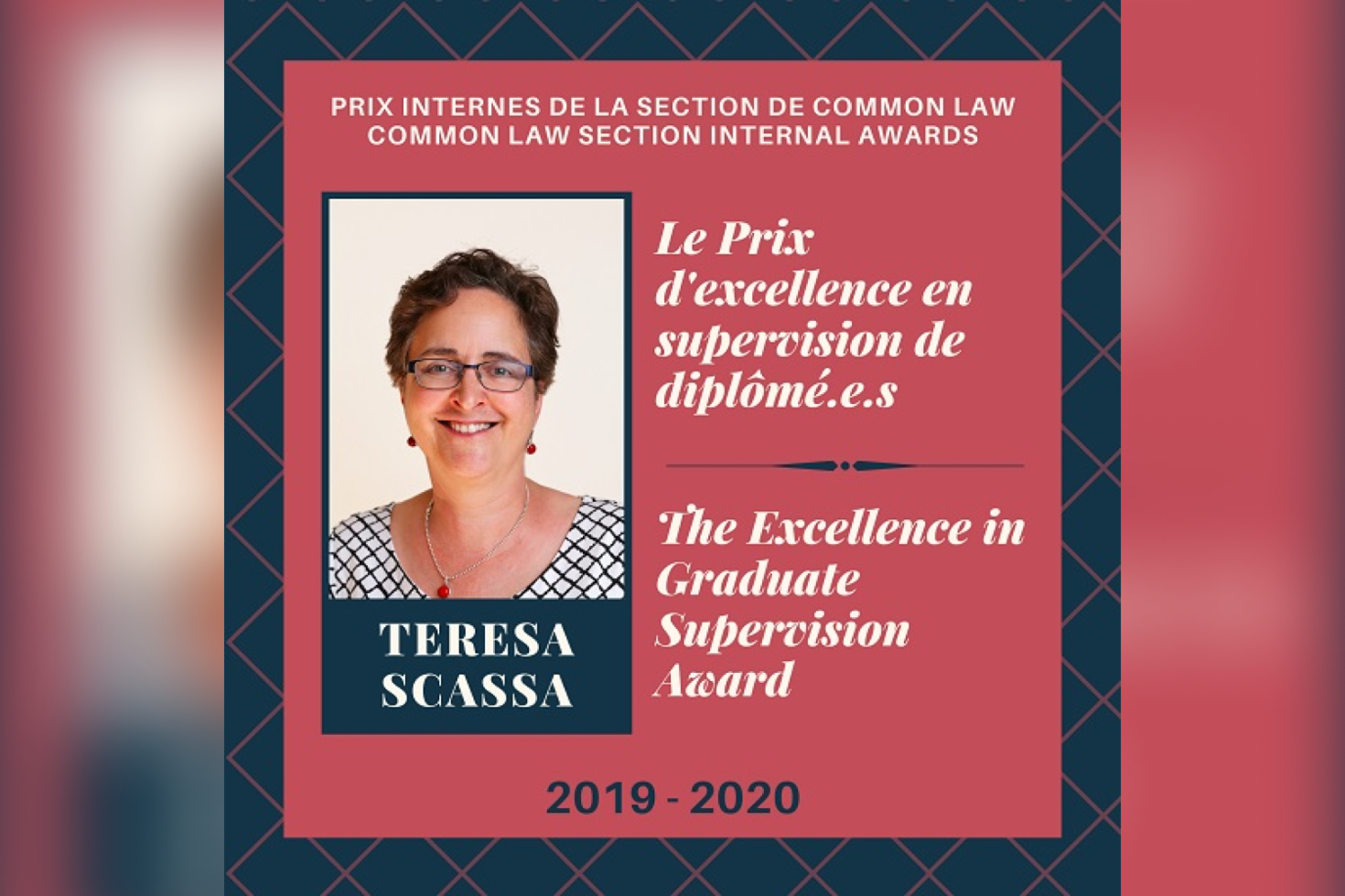Teresa Scassa, Le Prix d'excellence en supervision de diplômé(e)s