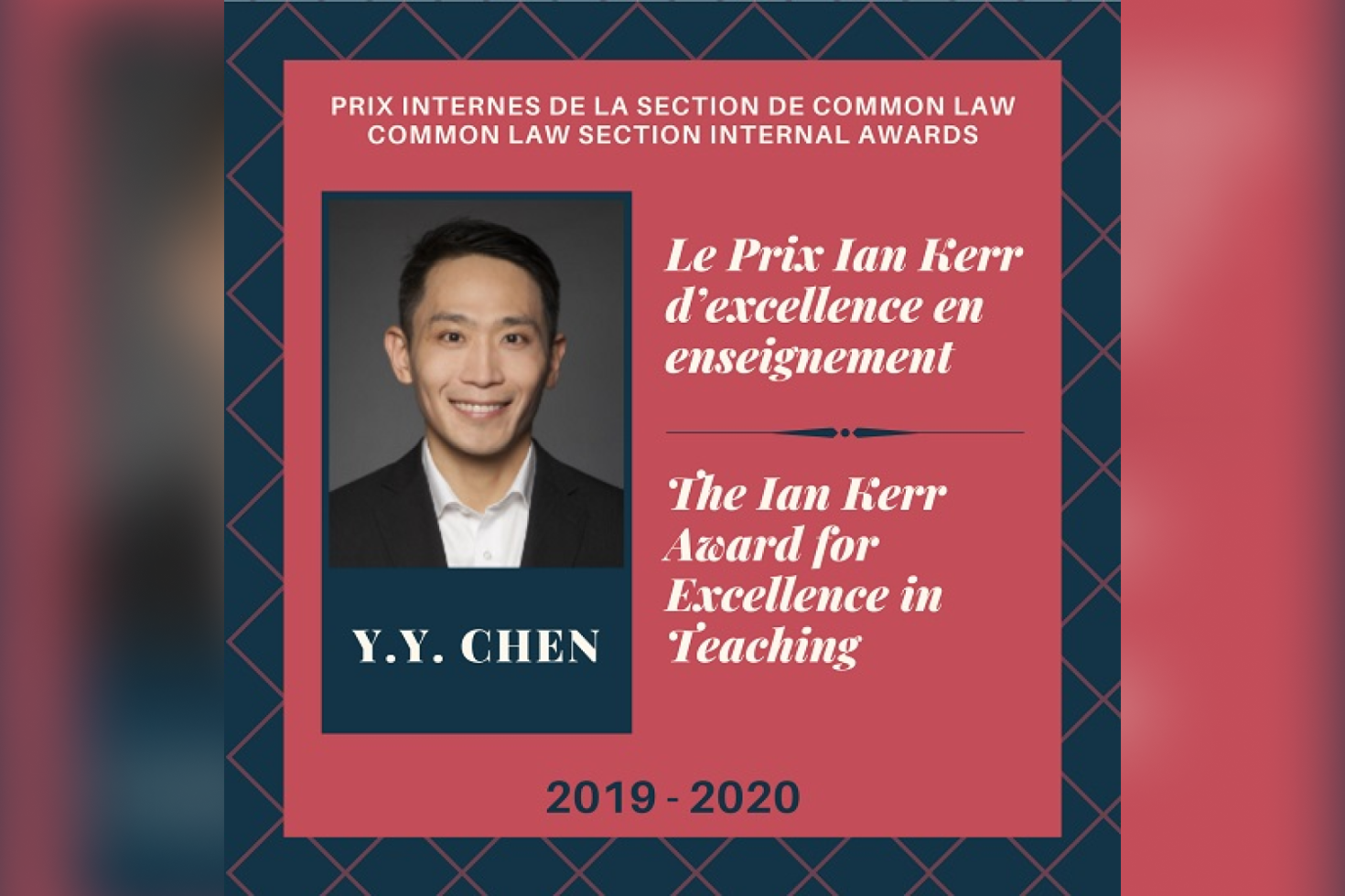 Y.Y. Chen, Le Prix Ian Kerr d’excellence en enseignement