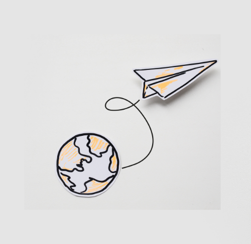dessin de la planète terre avec un avion