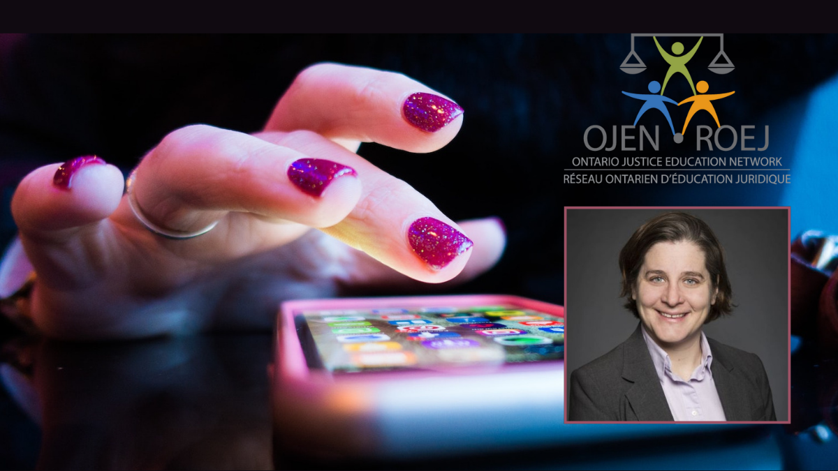 Amy Salyzyn +_ OJEN logo+ hand and cell phone with apps