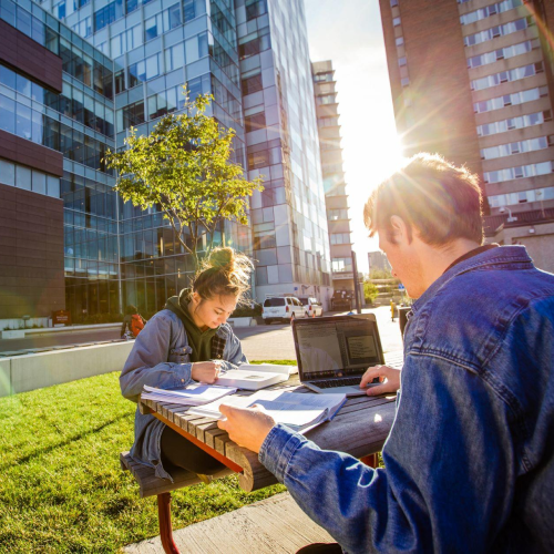 des étudiants qui étudient dehors