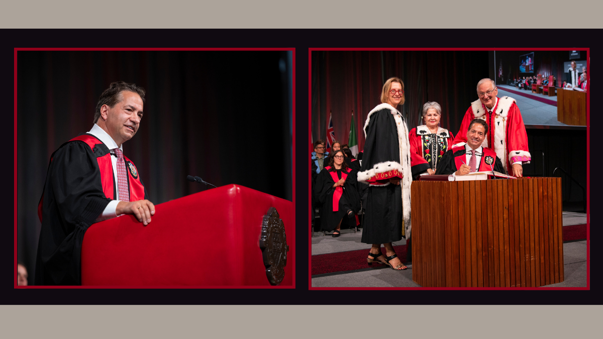 Perry Dellelce at podium and signing guest book
