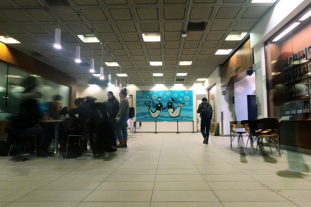 Water Mural with students on 3rd floor FTX