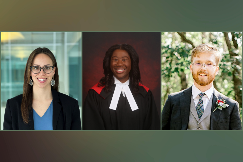 L-R: Abigail Green, JD ‘22, Bernice-Marie Kalubiaka, JD-BCom ’23, and Eric Fleming, JD ‘23.
