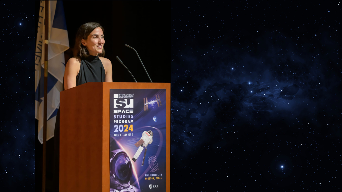 Ola Mirzoeva 1L as class speaker at graduation from Space Studies Program at International Space University