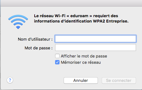 Image de l'étape 3 montrant la connexion au réseau Eduroam