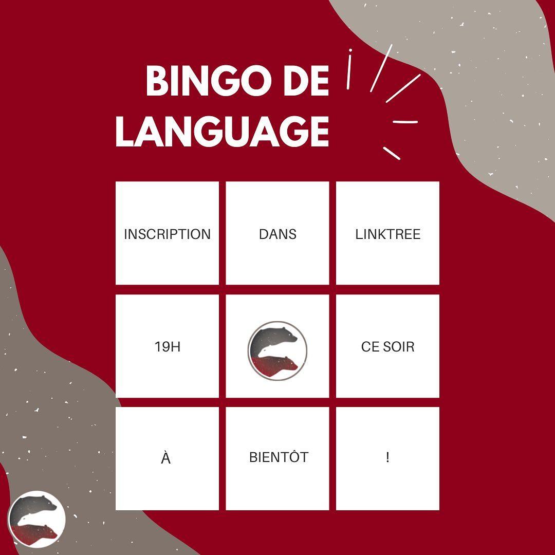 Affiche promotionnelle d'un événement de bingo de langue.