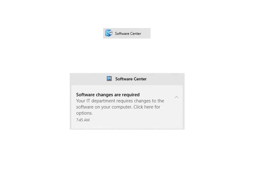 Capture d'écran du Centre de logiciels (SCCM) 