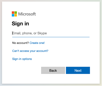 Écran de connexion Microsoft.