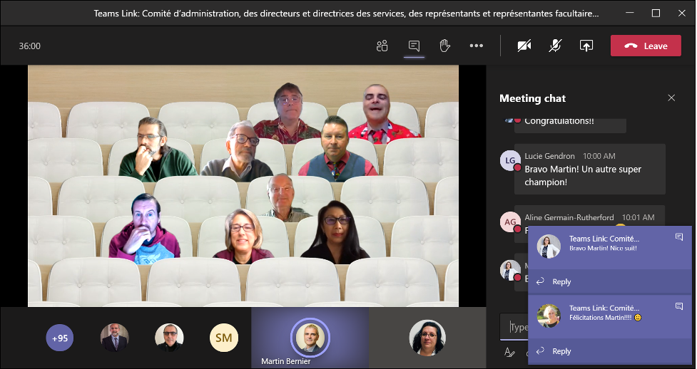 Une capture d'écran de la rencontre au cours de laquelle M. Bernier a reçu son prix.