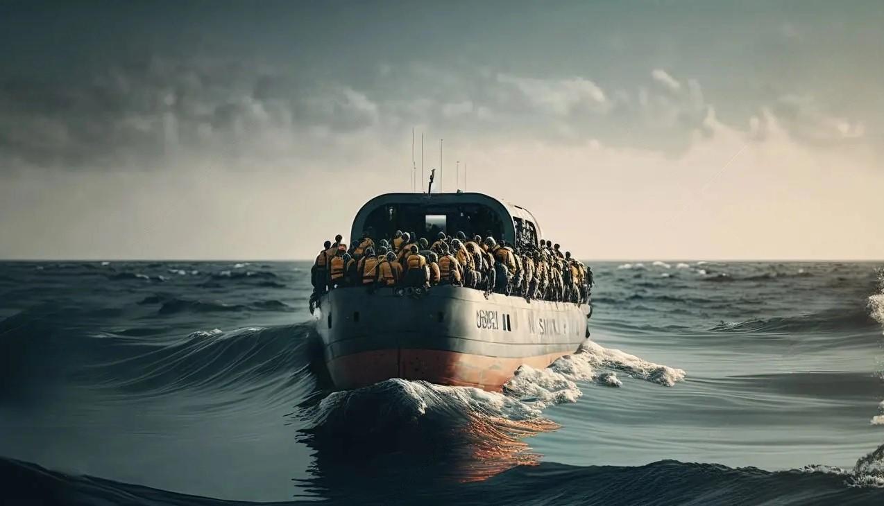 Migrants dans un bateau 