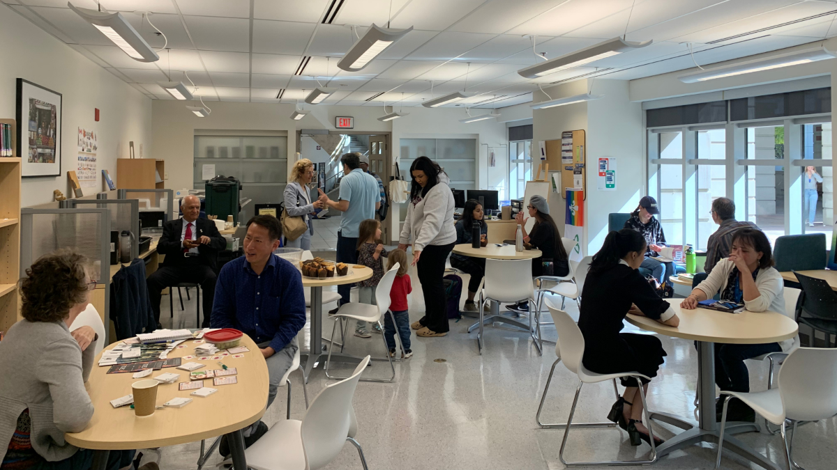 people gathering in julien couture resource center 