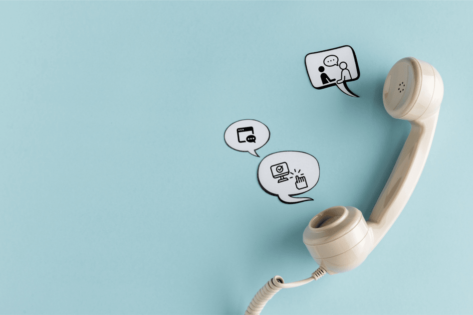 Telephone with icons to illustrate a conversation
