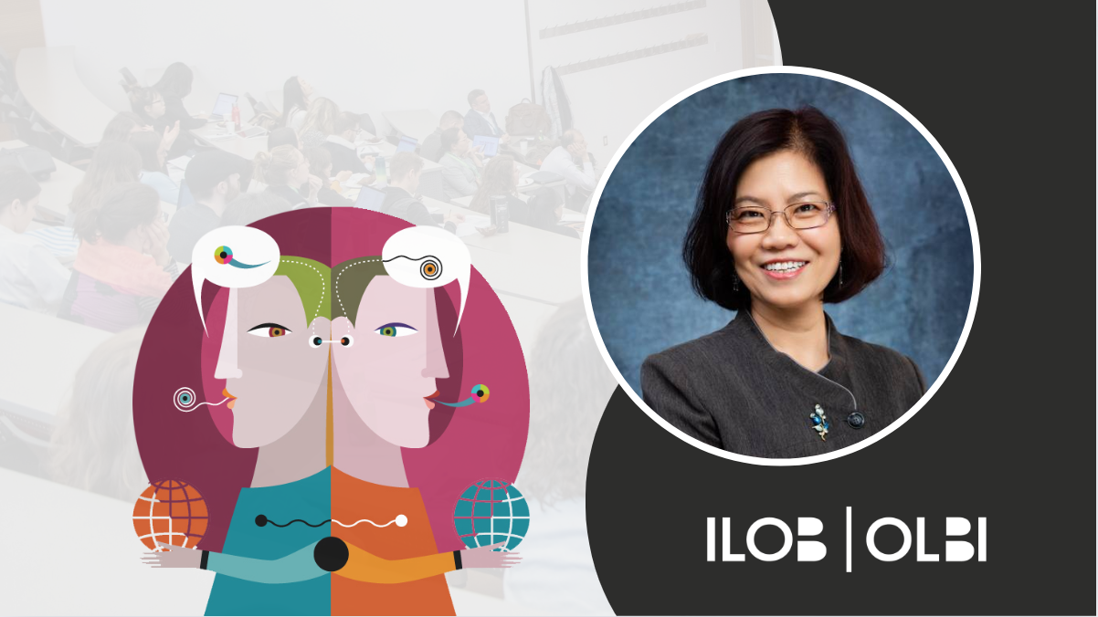 Bannière du forum de recherche CCERBAL. Le logo du CCERBAL: une illustration de deux personnages dos à dos avec des bulles de texte contenant des caractères abstraits au-dessus de leurs têtes. Une image de Liying Cheng. Le logo de l'ILOB dans le coin inférieur droit.