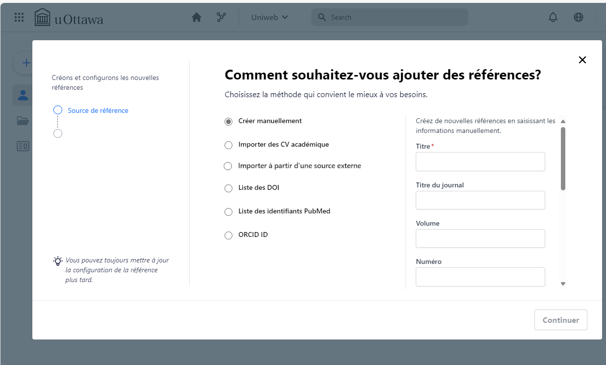 Sélection de la manière d'ajout