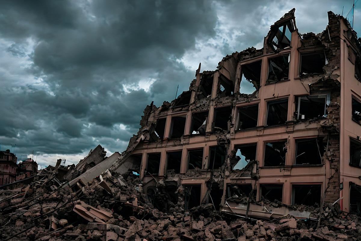Ruines d'un bâtiment en Ukraine