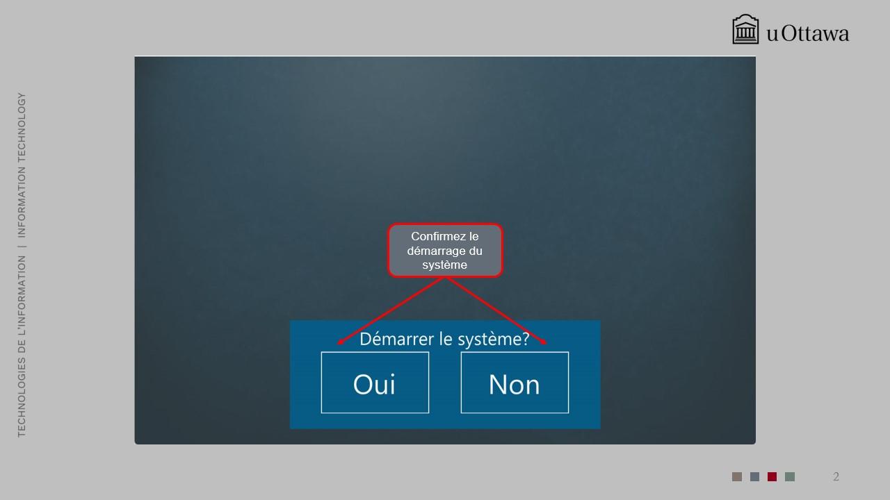 Écran de confirmation du démarrage du système demandant « Démarrer le système ? » avec les boutons Oui et Non. 