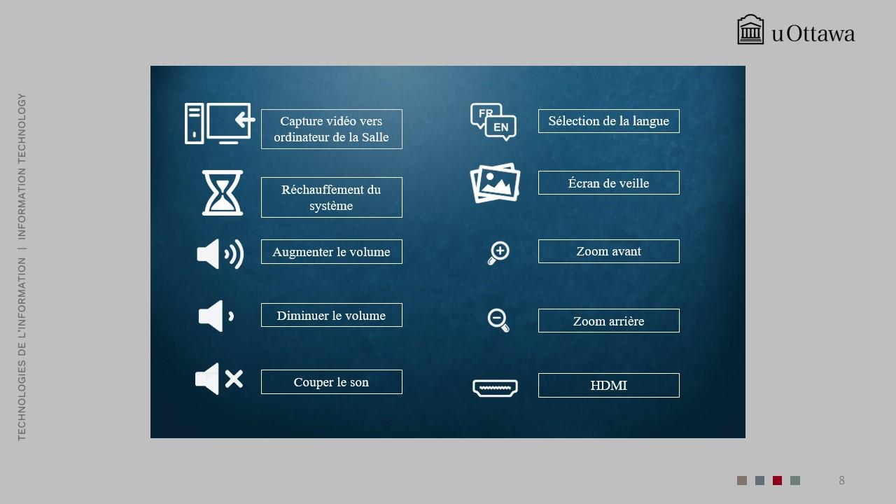 Écran de réglage audio avec les options d’augmentation, de diminution et de mise en sourdine du volume