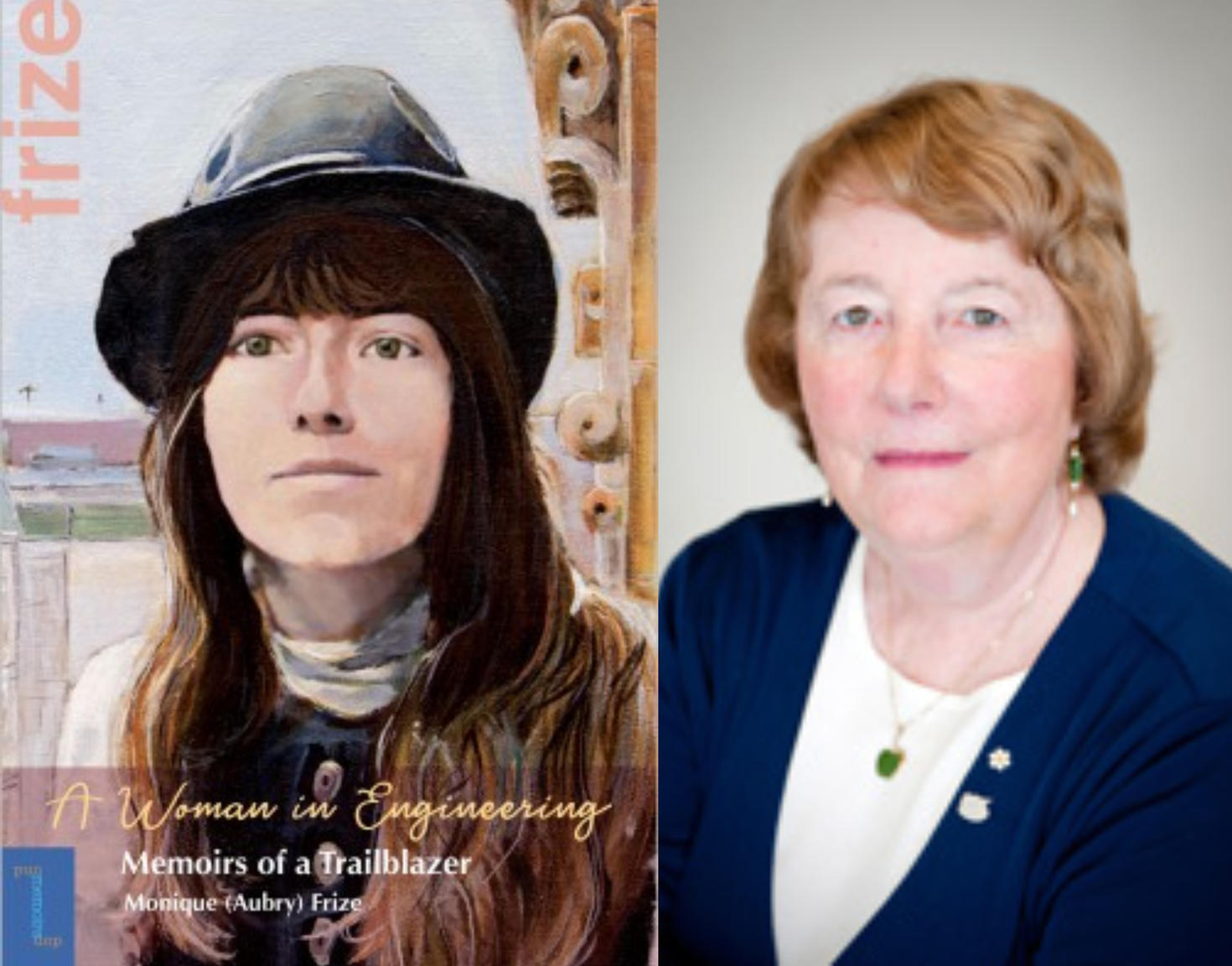 A painting of Monique Aubry Frize (left) and a recent picture of her (right)