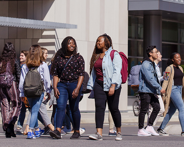 Students walking around campus.