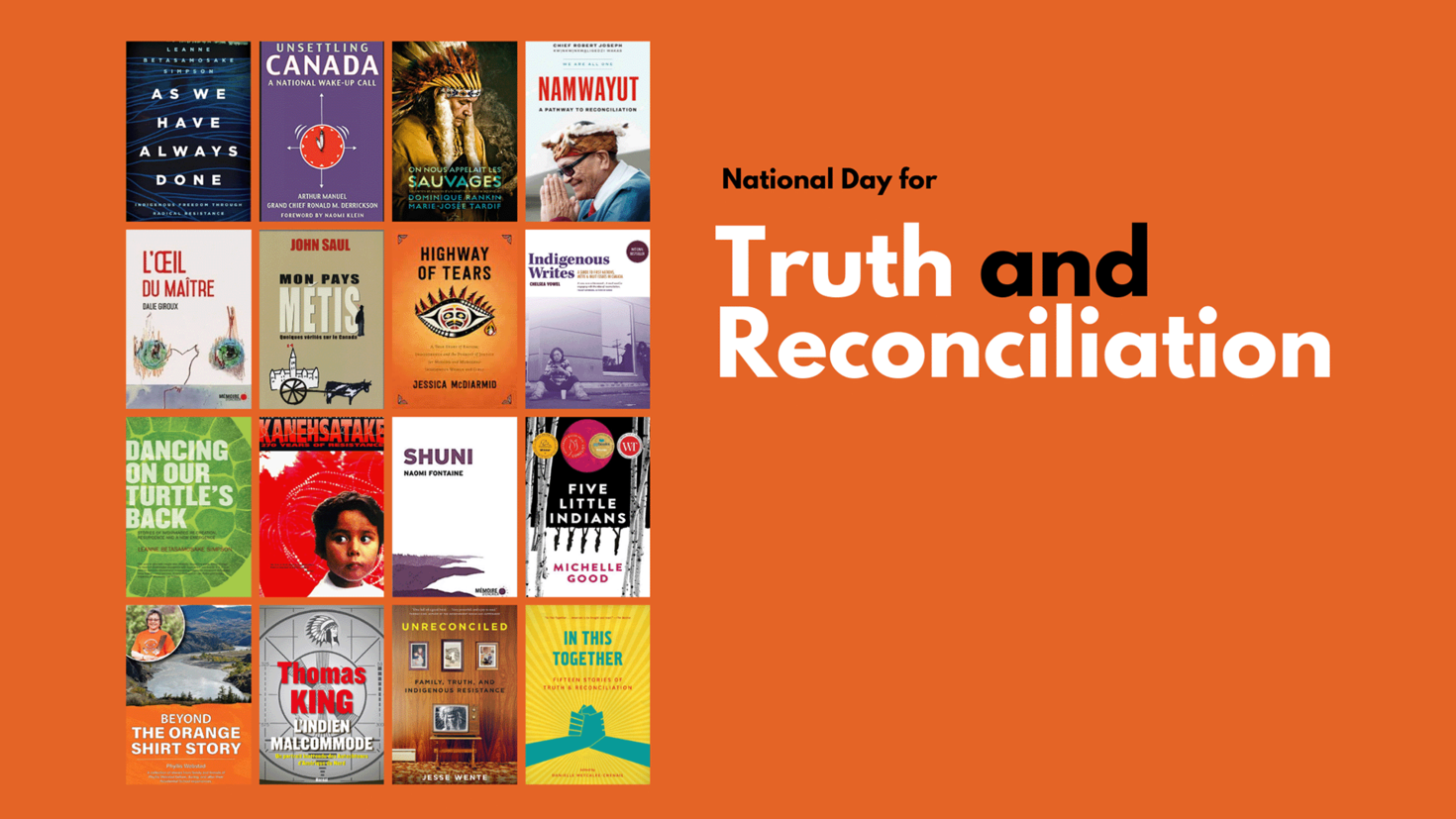Book covers with the words "National Day for Truth and Reconciliation"