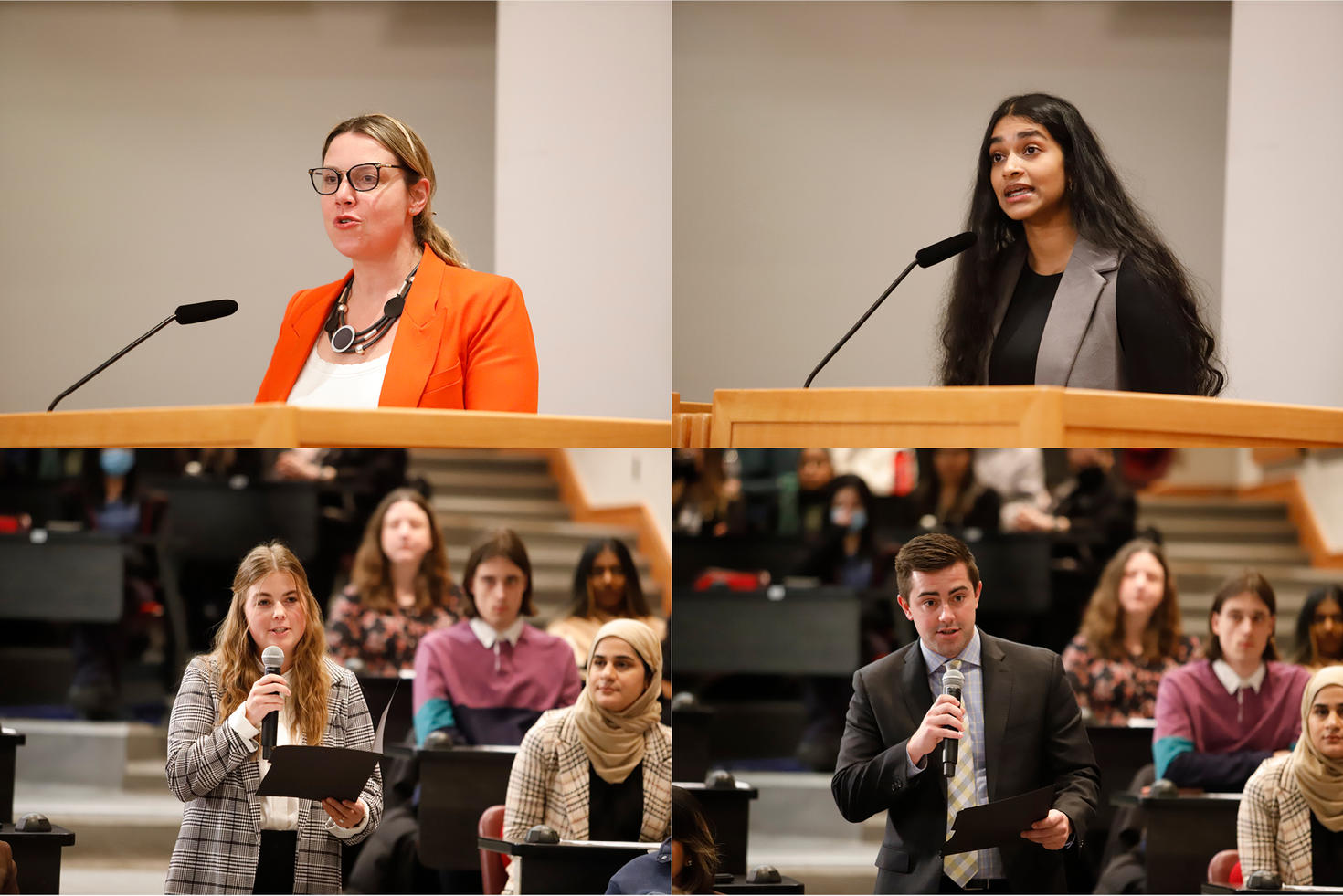 Dean of Law School and students speaking at the event