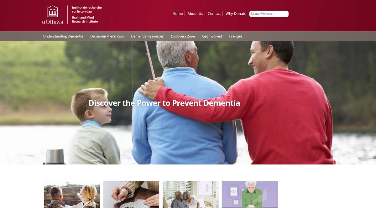 Screenshot of dementia prevention page